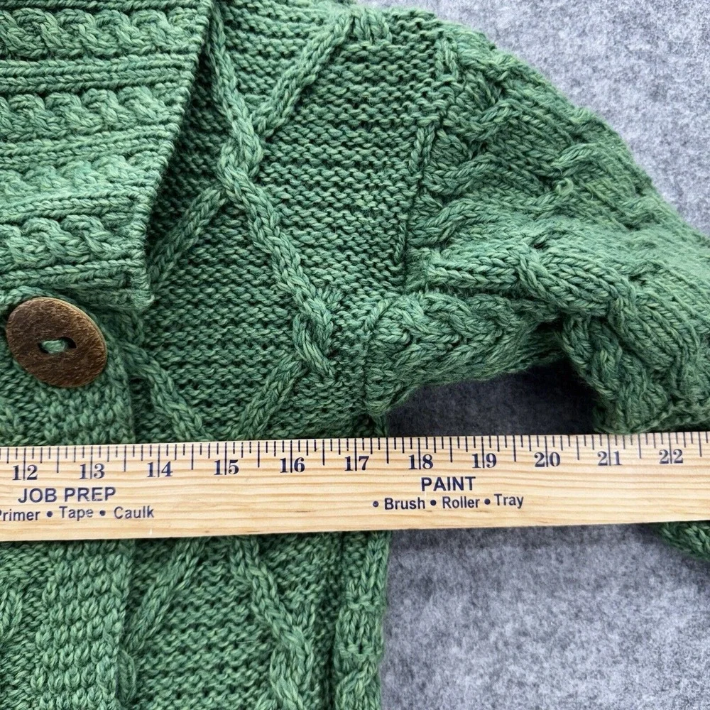 Carraig Donn Womens Merino Wool Aran Irish Wrap Sweater Size‎ XS Green Fisherman - Picture 10 of 12